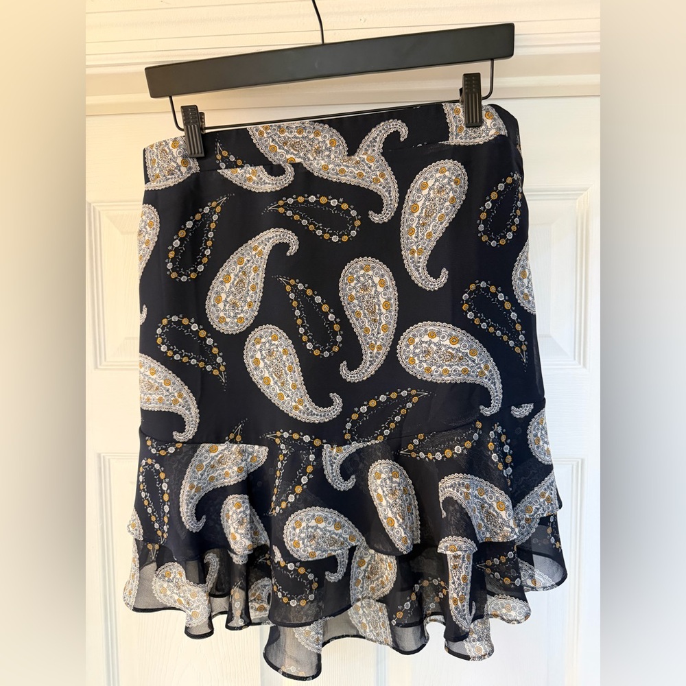 LOFT Navy and White Paisley A-Line Skirt